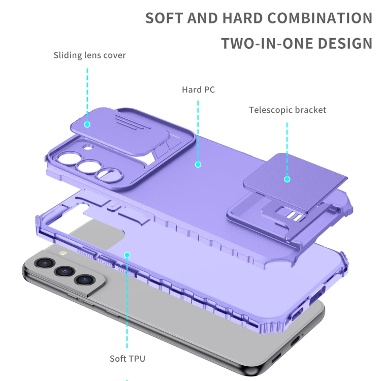 For Samsung Galaxy S22+ 5G Stereoscopic Holder Sliding Camshield Phone Case(Purple) - free shipping - PMC TechLife - Order now!