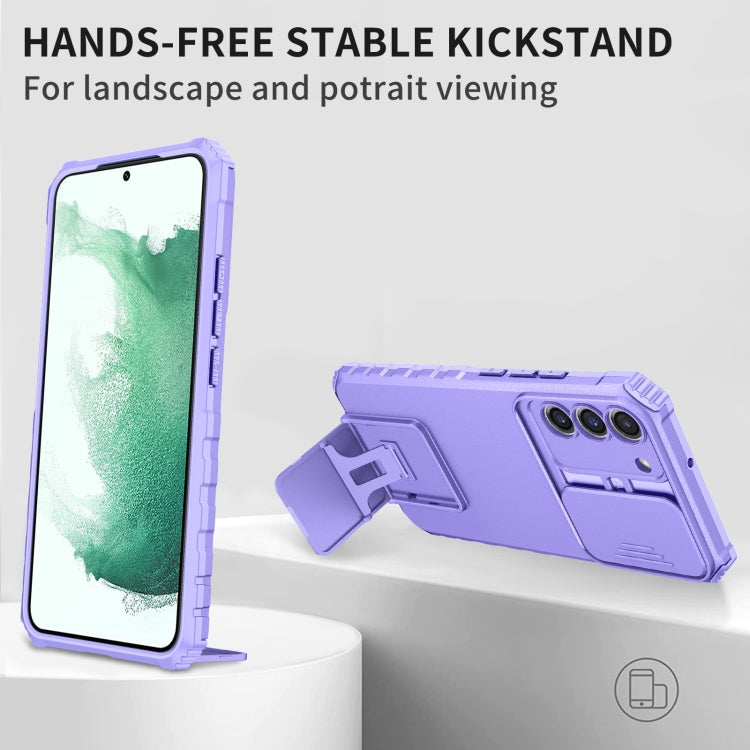 For Samsung Galaxy S22+ 5G Stereoscopic Holder Sliding Camshield Phone Case(Purple) - free shipping - PMC TechLife - Order now!