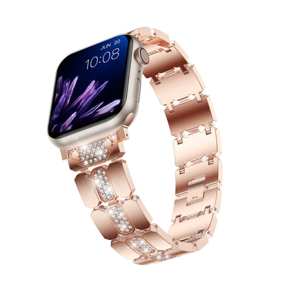 Diamond Metal Watch Band For Apple Watch 8 41mm(Rose Gold) - Watch Bands by PMC Jewellery | Online Shopping South Africa | PMC Jewellery