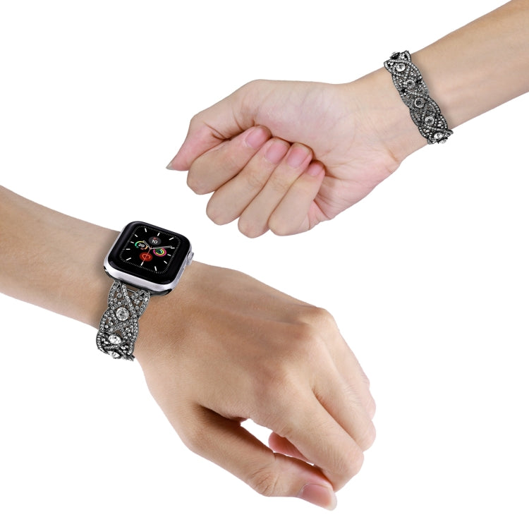 Diamonds Twist Metal Watch Band For Apple Watch 7 45mm(Black) - Watch Bands by PMC TechLife | Online Shopping South Africa | PMC TechLife