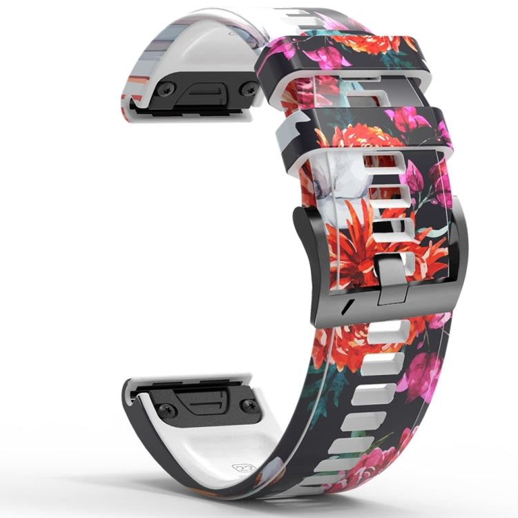 For Garmin  Tactix 7 Pro / Fenix 7X / 6X Pro Printing Quick Release Silicone Watch Band(Flower) - Watch Bands by PMC TechLife | Online Shopping South Africa | PMC TechLife