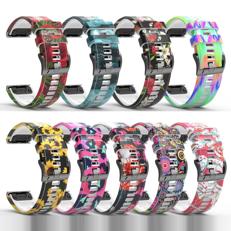 For Garmin  Tactix 7 Pro / Fenix 7X / 6X Pro Printing Quick Release Silicone Watch Band(Flower) - Watch Bands by PMC TechLife | Online Shopping South Africa | PMC TechLife