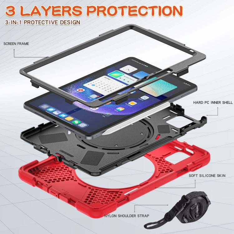 For Xiaomi Pad 6 / 6 Pro Silicone Hybrid PC Tablet Case with Holder &  Shoulder Strap(