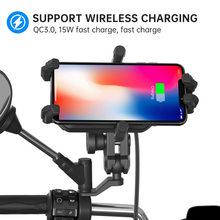 WUPP CS-1848B1 15W Motorcycle Wireless Fast Charging Phone Navigation Holder, Style:Rearview Mirror Type - free shipping - PMC TechLife - Order now!
