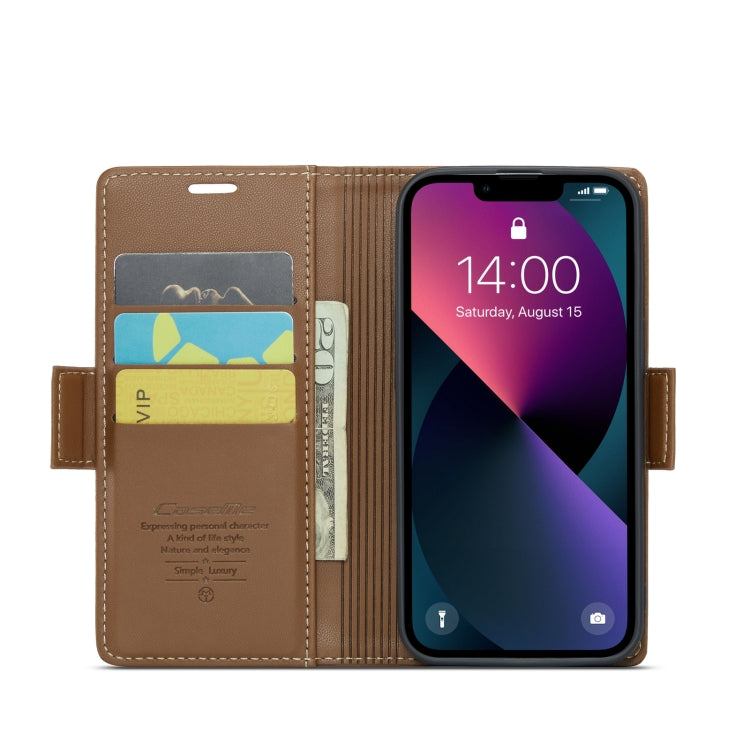 For iPhone 14 Plus CaseMe 023 Butterfly Buckle Litchi Texture RFID Anti-theft Leather Phone Case(Brown) - iPhone 14 Plus Cases by CaseMe | Online Shopping South Africa | PMC TechLife | Buy Now Pay Later Mobicred