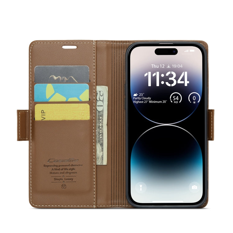 For iPhone 14 Pro CaseMe 023 Butterfly Buckle Litchi Texture RFID Anti-theft Leather Phone Case(Brown) - iPhone 14 Pro Cases by CaseMe | Online Shopping South Africa | PMC Jewellery