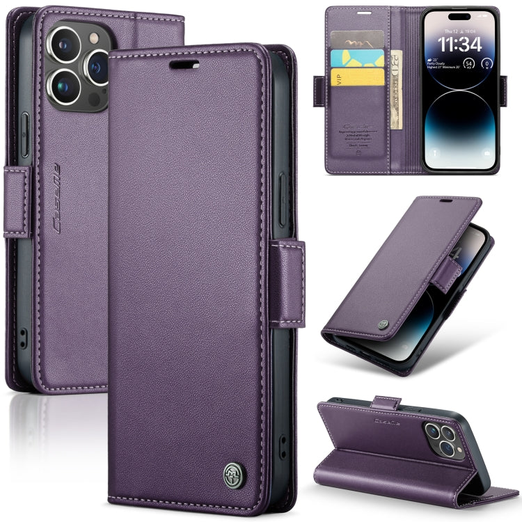 For iPhone 14 Pro CaseMe 023 Butterfly Buckle Litchi Texture RFID Anti-theft Leather Phone Case(Pearly Purple) - iPhone 14 Pro Cases by CaseMe | Online Shopping South Africa | PMC TechLife | Buy Now Pay Later Mobicred