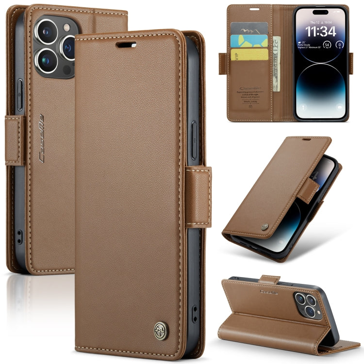 For iPhone 14 Pro Max CaseMe 023 Butterfly Buckle Litchi Texture RFID Anti-theft Leather Phone Case(Brown) - iPhone 14 Pro Max Cases by CaseMe | Online Shopping South Africa | PMC TechLife | Buy Now Pay Later Mobicred