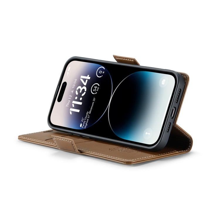 For iPhone 14 Pro Max CaseMe 023 Butterfly Buckle Litchi Texture RFID Anti-theft Leather Phone Case(Brown) - iPhone 14 Pro Max Cases by CaseMe | Online Shopping South Africa | PMC TechLife | Buy Now Pay Later Mobicred