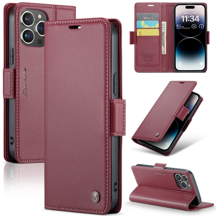 For iPhone 14 Pro Max CaseMe 023 Butterfly Buckle Litchi Texture RFID Anti-theft Leather Phone Case(Wine Red) - iPhone 14 Pro Max Cases by CaseMe | Online Shopping South Africa | PMC Jewellery