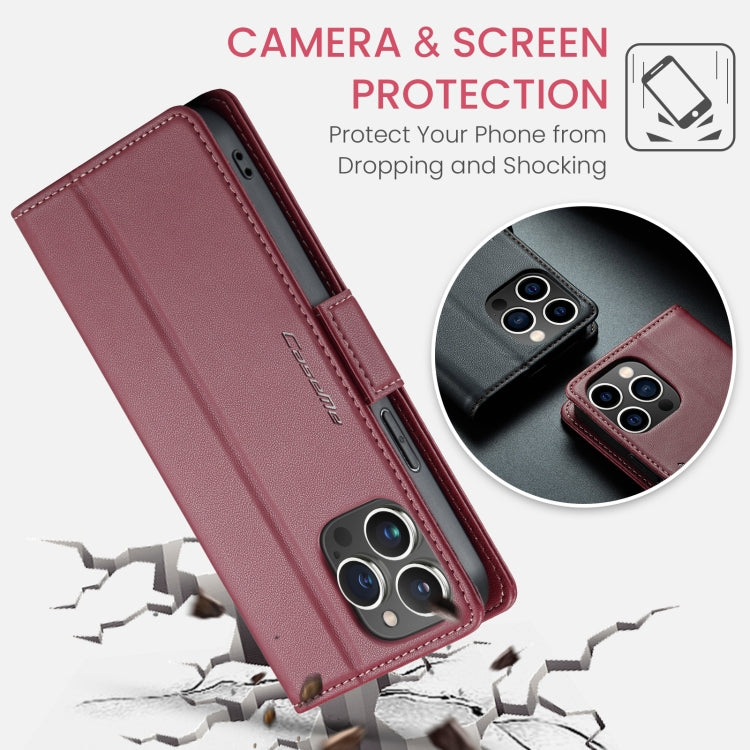 For iPhone 13 Pro CaseMe 023 Butterfly Buckle Litchi Texture RFID Anti-theft Leather Phone Case(Wine Red) - iPhone 13 Pro Cases by CaseMe | Online Shopping South Africa | PMC Jewellery