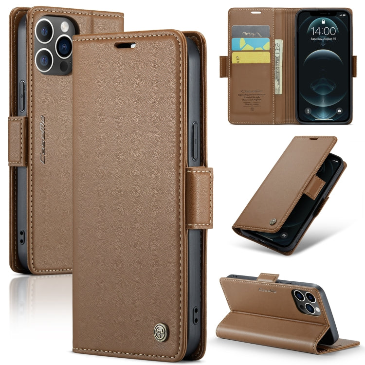 For iPhone 12 Pro Max CaseMe 023 Butterfly Buckle Litchi Texture RFID Anti-theft Leather Phone Case(Brown) - iPhone 12 Pro Max Cases by CaseMe | Online Shopping South Africa | PMC Jewellery