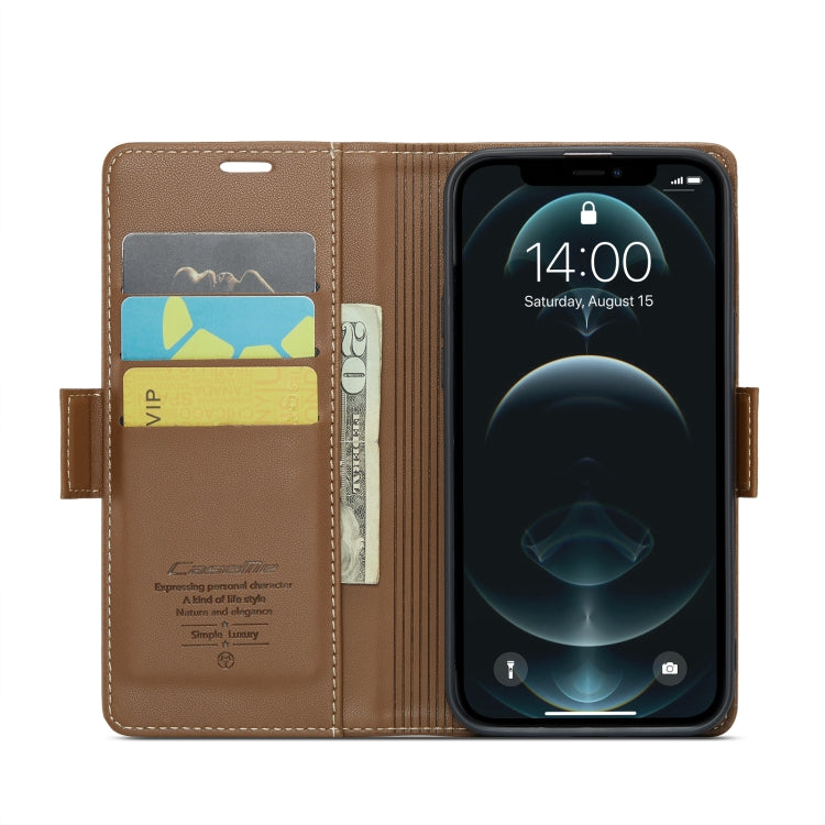 For iPhone 12 Pro Max CaseMe 023 Butterfly Buckle Litchi Texture RFID Anti-theft Leather Phone Case(Brown) - iPhone 12 Pro Max Cases by CaseMe | Online Shopping South Africa | PMC TechLife | Buy Now Pay Later Mobicred