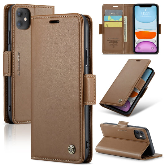 For iPhone 11 CaseMe 023 Butterfly Buckle Litchi Texture RFID Anti-theft Leather Phone Case(Brown) - iPhone 11 Cases by CaseMe | Online Shopping South Africa | PMC Jewellery