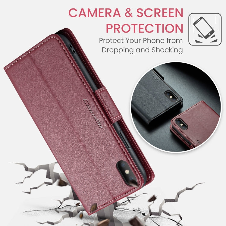 For iPhone XS CaseMe 023 Butterfly Buckle Litchi Texture RFID Anti-theft Leather Phone Case(Wine Red) - More iPhone Cases by CaseMe | Online Shopping South Africa | PMC Jewellery