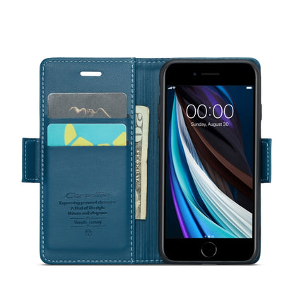 For iPhone SE 2022/SE 2020/6/7/8 CaseMe 023 Butterfly Buckle Litchi Texture RFID Anti-theft Leather Phone Case(Blue) - More iPhone Cases by CaseMe | Online Shopping South Africa | PMC Jewellery