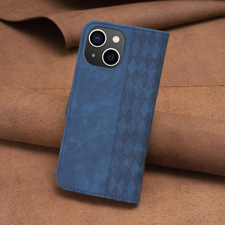 For iPhone 14 Plaid Embossed Leather Phone Case(Blue) - free shipping - PMC TechLife - Order now!