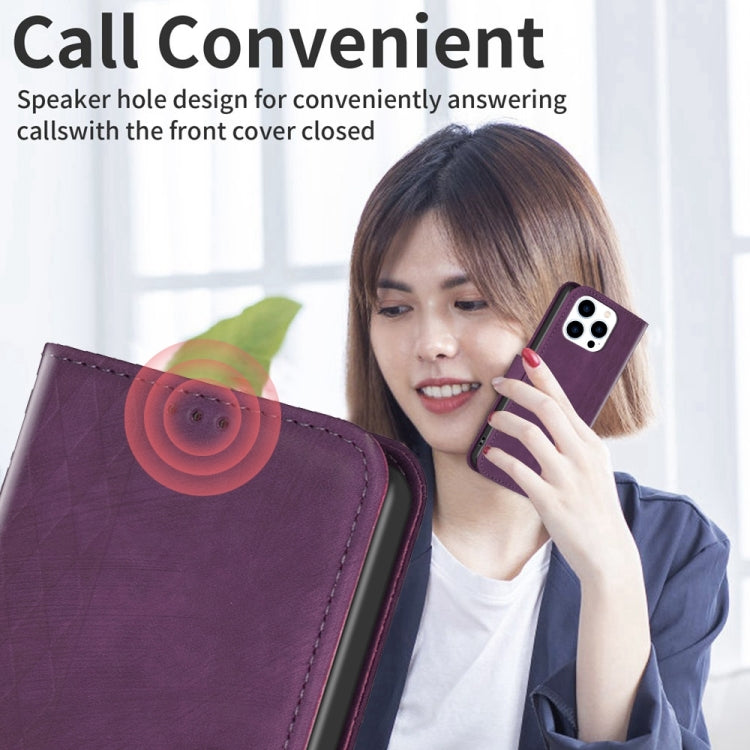 For iPhone 13 Pro Plaid Embossed Leather Phone Case(Purple) - free shipping - PMC TechLife - Order now!