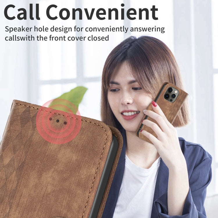 For iPhone 12 / 12 Pro Plaid Embossed Leather Phone Case(Brown) - free shipping - PMC TechLife - Order now!