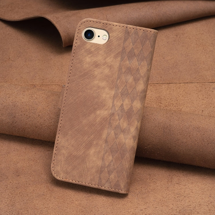 For iPhone SE 2022 / 7 / 8 Plaid Embossed Leather Phone Case(Brown) - iPhone SE 2022 / 2020 / 8 / 7 Cases by PMC Jewellery | Online Shopping South Africa | PMC Jewellery