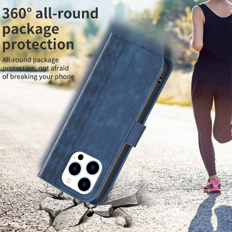 For iPhone 15 Pro Max Plaid Embossed Leather Phone Case(Blue) - free shipping - PMC TechLife - Order now!