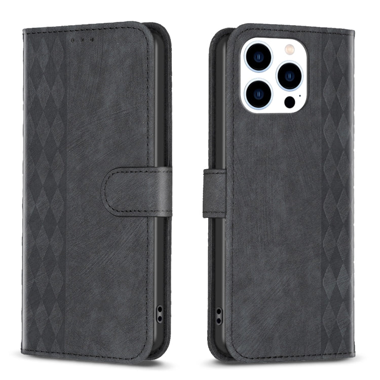 For iPhone 15 Pro Plaid Embossed Leather Phone Case(Black) - free shipping - PMC TechLife - Order now!