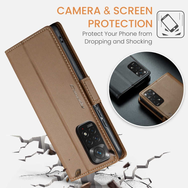 For Xiaomi Redmi Note 11 4G Global/Note 11S Global CaseMe 023 Butterfly Buckle Litchi Texture RFID Anti-theft Leather Phone Case(Brown) - Xiaomi Cases by CaseMe | Online Shopping South Africa | PMC Jewellery