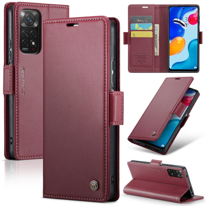 For Xiaomi Redmi Note 11 4G Global/Note 11S Global CaseMe 023 Butterfly Buckle Litchi Texture RFID Anti-theft Leather Phone Case(Wine Red) - Xiaomi Cases by CaseMe | Online Shopping South Africa | PMC Jewellery