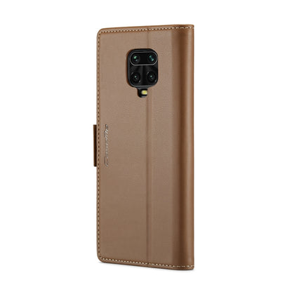 For Xiaomi Redmi Note 9S/Note 9 Pro/Note 9 Pro Max CaseMe 023 Butterfly Buckle Litchi Texture RFID Anti-theft Leather Phone Case(Brown) - Xiaomi Cases by CaseMe | Online Shopping South Africa | PMC Jewellery