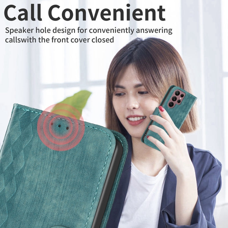 For Samsung Galaxy S22 Ultra 5G Plaid Embossed Leather Phone Case(Green) - free shipping - PMC TechLife - Order now!