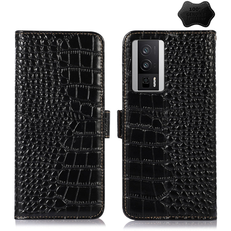 For Xiaomi Redmi K60 / K60 Pro 5G / Poco F5 Pro Crocodile Top Layer Cowhide Leather Phone Case(Black) - Xiaomi Cases by PMC TechLife | Online Shopping South Africa | PMC TechLife