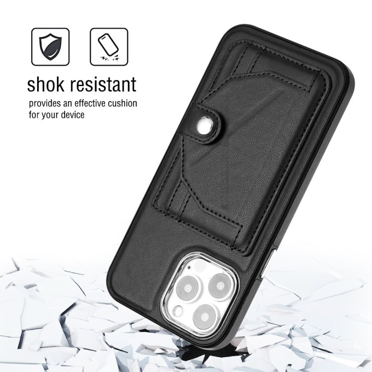 For iPhone 15 Pro Max Shockproof Leather Phone Case with Card Holder(Black) - iPhone 15 Pro Max Cases by PMC Jewellery | Online Shopping South Africa | PMC Jewellery