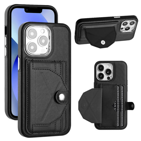 For iPhone 15 Pro Shockproof Leather Phone Case with Card Holder(Black) - iPhone 15 Pro Cases by PMC Jewellery | Online Shopping South Africa | PMC Jewellery