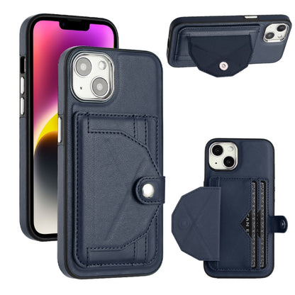 For iPhone 15 Shockproof Leather Phone Case with Card Holder(Blue) - iPhone 15 Cases by PMC Jewellery | Online Shopping South Africa | PMC Jewellery