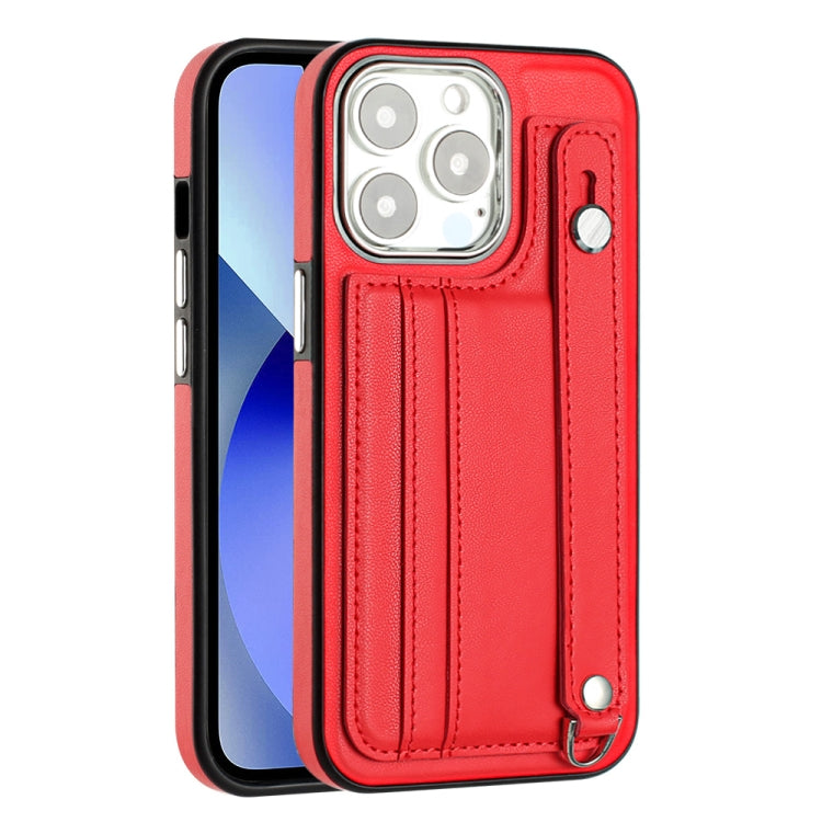 For iPhone 13 Pro Shockproof Leather Phone Case with Wrist Strap(Red) - iPhone 13 Pro Cases by PMC Jewellery | Online Shopping South Africa | PMC Jewellery