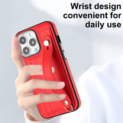 For iPhone 13 Pro Shockproof Leather Phone Case with Wrist Strap(Red) - iPhone 13 Pro Cases by PMC Jewellery | Online Shopping South Africa | PMC Jewellery