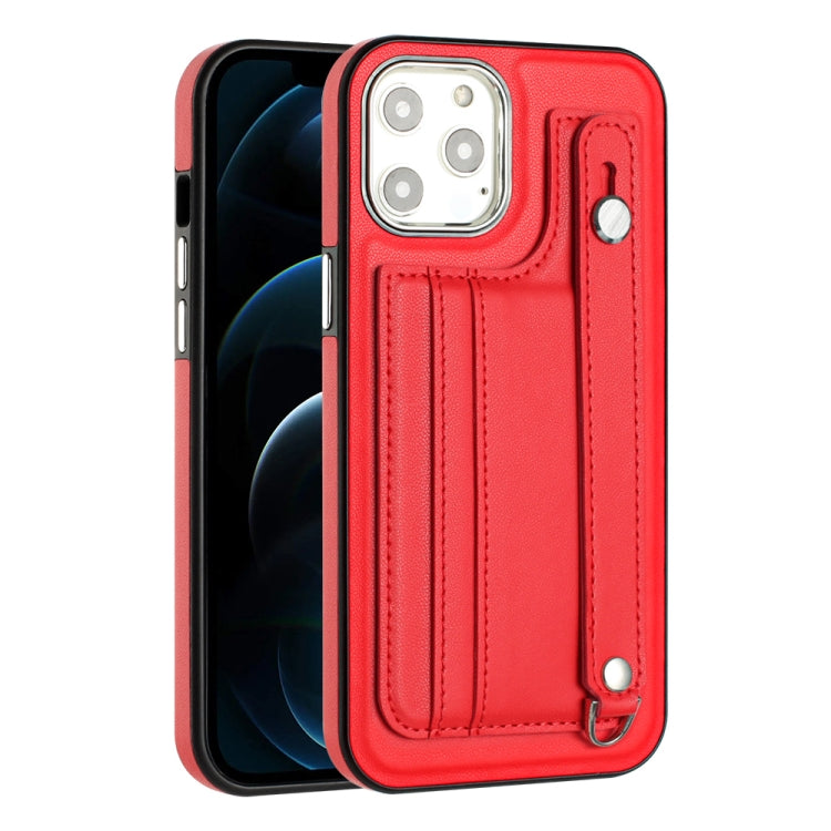 For iPhone 12 Pro Max Shockproof Leather Phone Case with Wrist Strap(Red) - iPhone 12 Pro Max Cases by PMC Jewellery | Online Shopping South Africa | PMC Jewellery