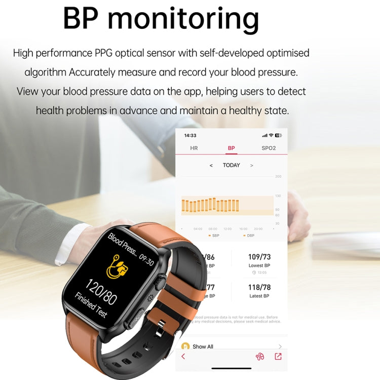 TK12 1.96 inch IP67 Waterproof Leather Band Smart Watch Supports ECG / Remote Families Care / Bluetooth Call / Body Temperature Monitoring(Black) - Smart Watches by PMC TechLife | Online Shopping South Africa | PMC TechLife