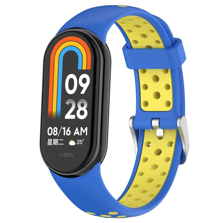 For Xiaomi Mi Band 8 Two-color Steel Plug Silicone Watch Band(Blue Yellow) - Watch Bands by PMC TechLife | Online Shopping South Africa | PMC TechLife