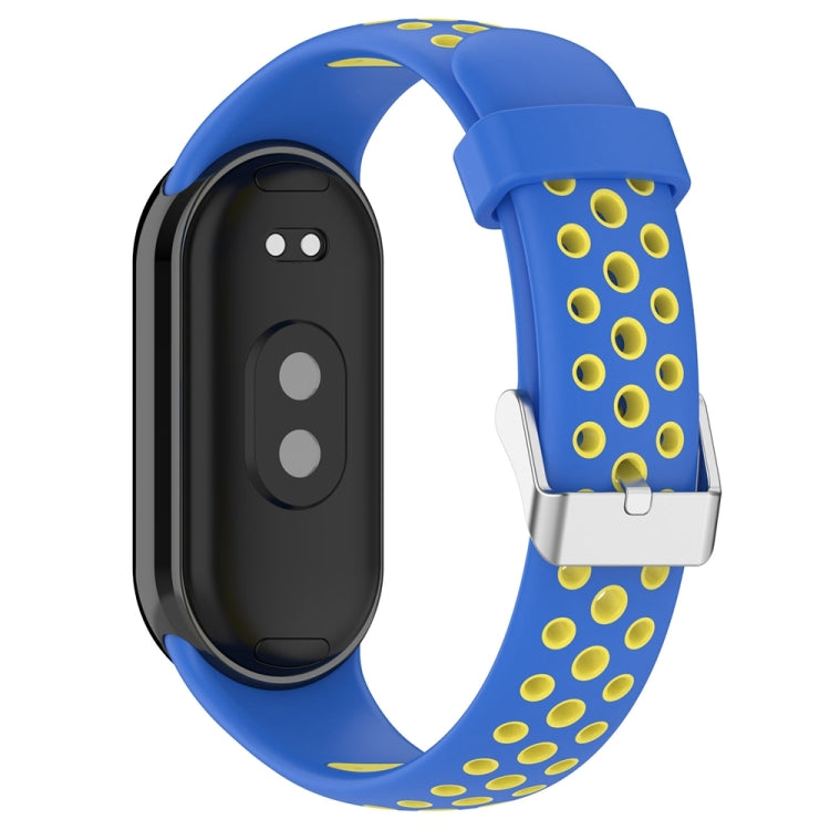 For Xiaomi Mi Band 8 Two-color Steel Plug Silicone Watch Band(Blue Yellow) - Watch Bands by PMC Jewellery | Online Shopping South Africa | PMC Jewellery