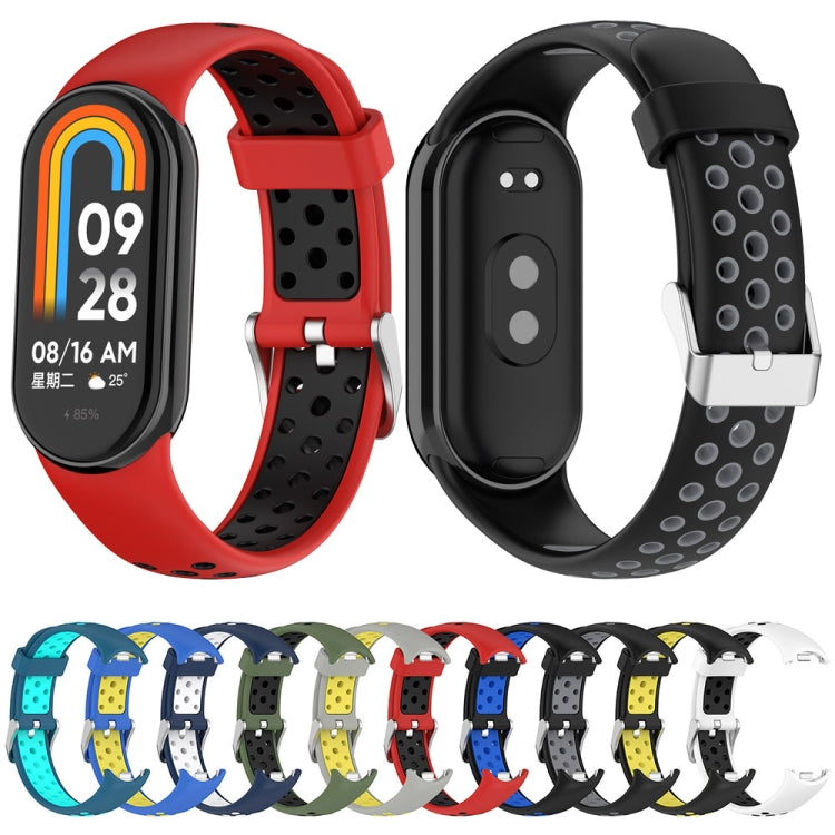 For Xiaomi Mi Band 8 Two-color Steel Plug Silicone Watch Band(Blue White) - Watch Bands by PMC TechLife | Online Shopping South Africa | PMC TechLife