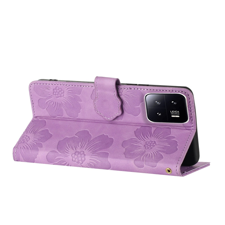 For Xiaomi 13 Flower Embossing Pattern Leather Phone Case(Purple) - 13 Cases by PMC Jewellery | Online Shopping South Africa | PMC Jewellery