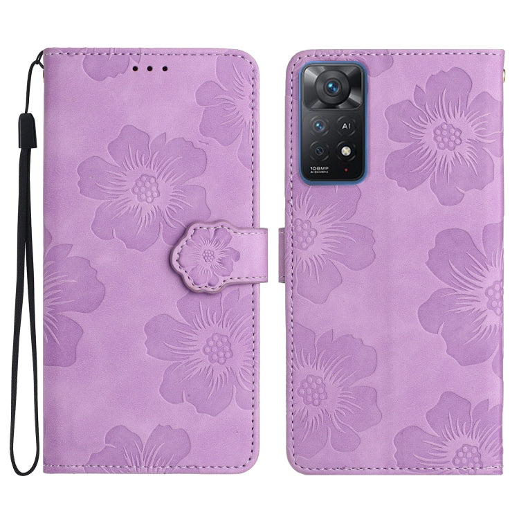 For Xiaomi Redmi Note 11 Pro 5G Global Flower Embossing Pattern Leather Phone Case(Purple) - Redmi Note 11 Pro Case by PMC Jewellery | Online Shopping South Africa | PMC Jewellery