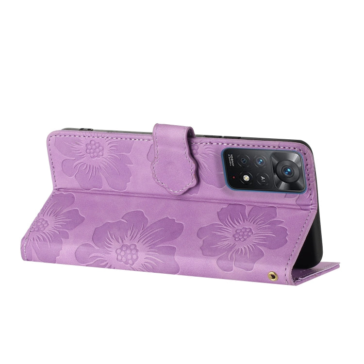 For Xiaomi Redmi Note 11 Pro 5G Global Flower Embossing Pattern Leather Phone Case(Purple) - Redmi Note 11 Pro Case by PMC Jewellery | Online Shopping South Africa | PMC Jewellery