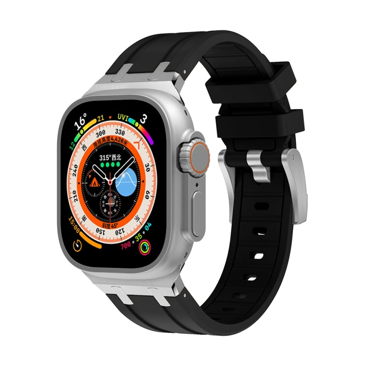 AP Silicone Watch Band For Apple Watch 8 45mm(Silver Black) - Watch Bands by PMC TechLife | Online Shopping South Africa | PMC TechLife