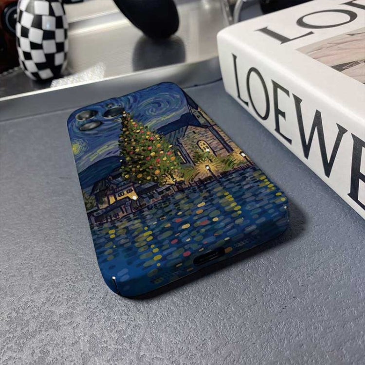 For iPhone 14 Precise Hole Oil Painting Pattern PC Phone Case(Boating) - free shipping - PMC TechLife - Order now!