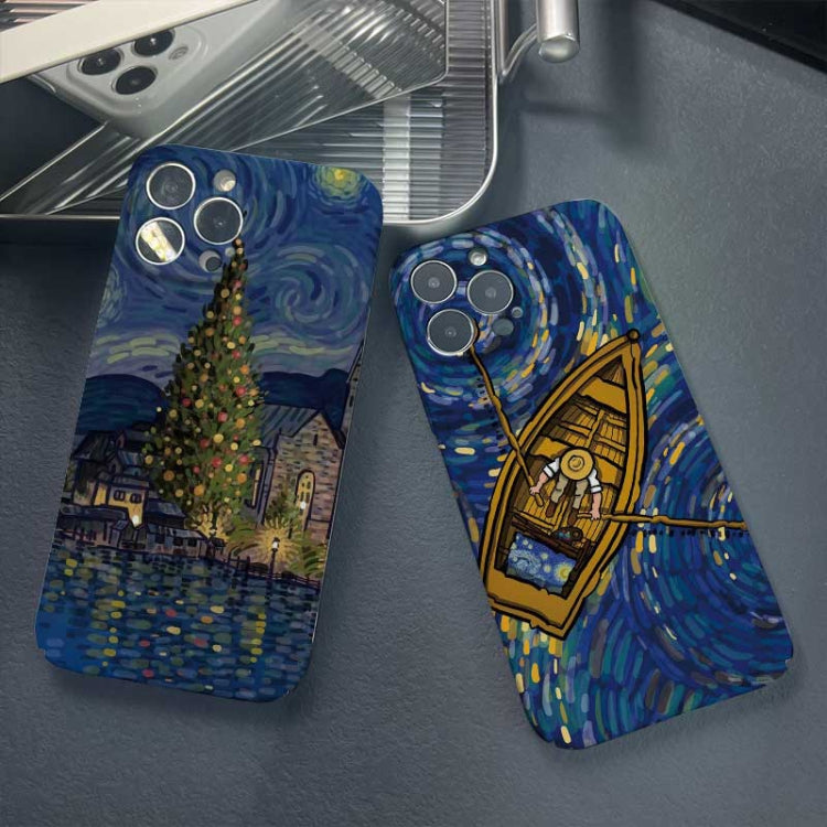 For iPhone 14 Pro Precise Hole Oil Painting Pattern PC Phone Case(Boating) - iPhone 14 Pro Cases by PMC TechLife | Online Shopping South Africa | PMC TechLife