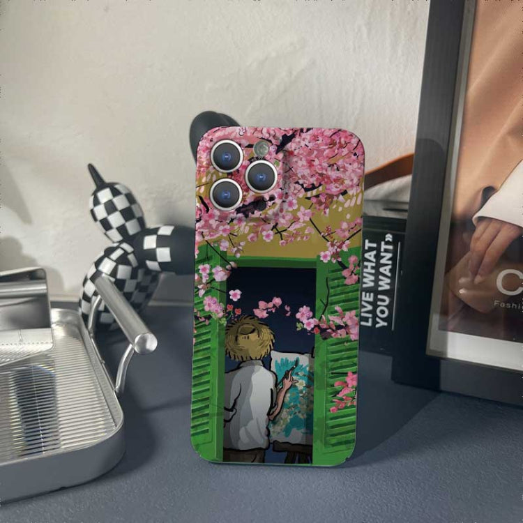 For iPhone 14 Pro Max Precise Hole Oil Painting Pattern PC Phone Case(Peach Blossom) - iPhone 14 Pro Max Cases by PMC TechLife | Online Shopping South Africa | PMC TechLife