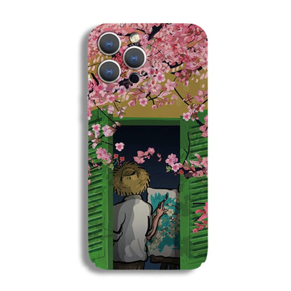 For iPhone 13 mini Precise Hole Oil Painting Pattern PC Phone Case(Peach Blossom) - iPhone 13 mini Cases by PMC Jewellery | Online Shopping South Africa | PMC Jewellery