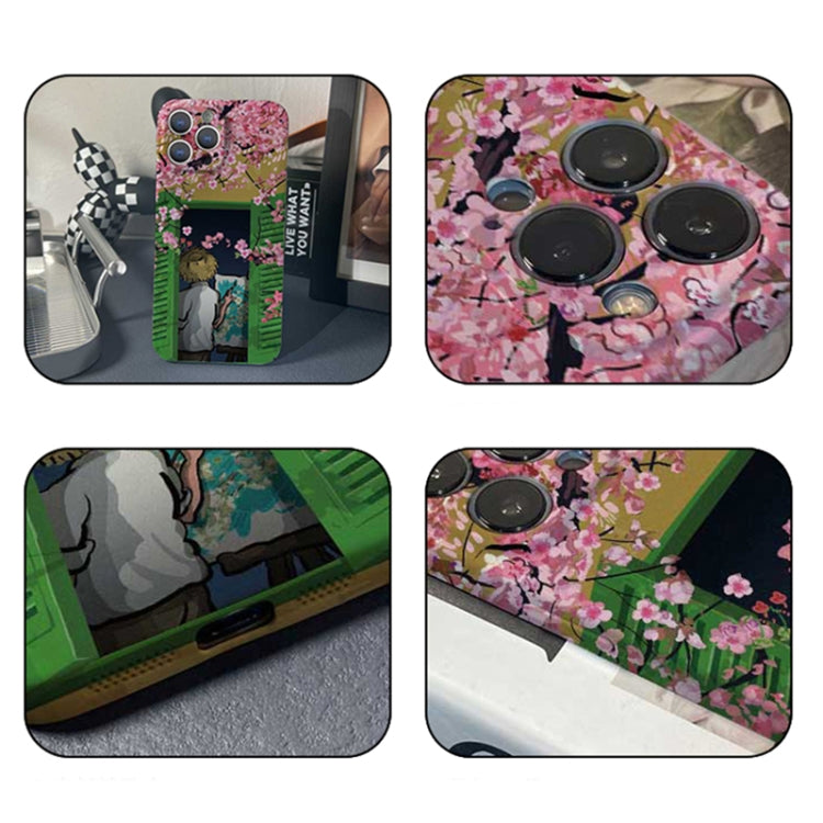 For iPhone 13 Precise Hole Oil Painting Pattern PC Phone Case(Peach Blossom) - free shipping - PMC TechLife - Order now!
